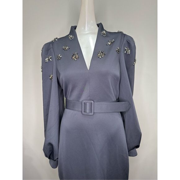 NWT BADGLEY MISCHKA Scuba Belted Sheath with Brooches Size US8 $550 - Picture 4 of 8